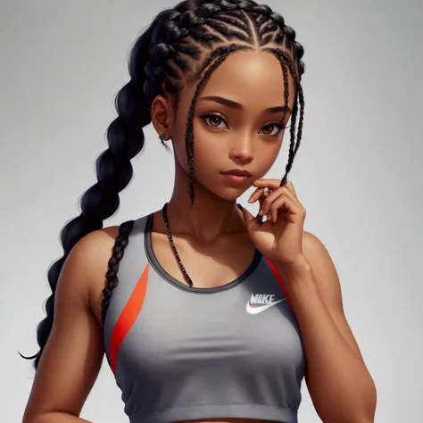 with braids and wearing nike