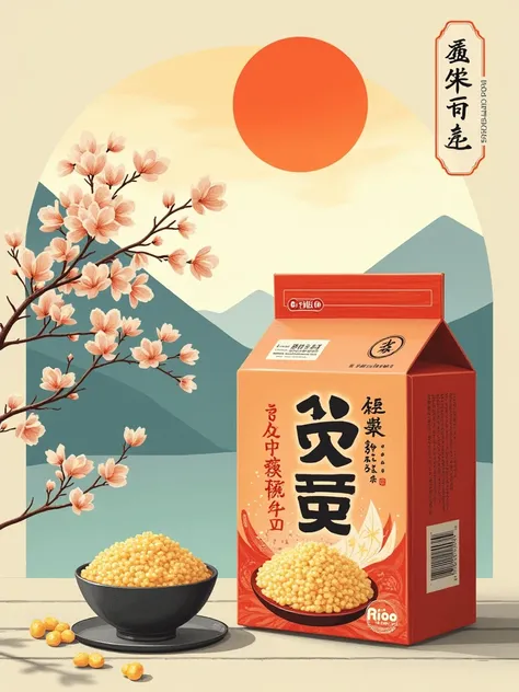 carton packaging：In words such as Fengcheng frozen rice snacks，Yamakawa，Rios，Light of the sun，A magnificent composition，shadowing，National style，Very detailed Ukiyo-e style illustrations，A masterpiece of packaging design，Realistic illustrations，Class compo...