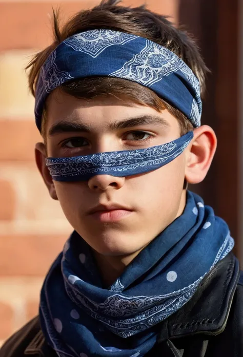 create an image of a character with a bandana on his face, 16 year old boy