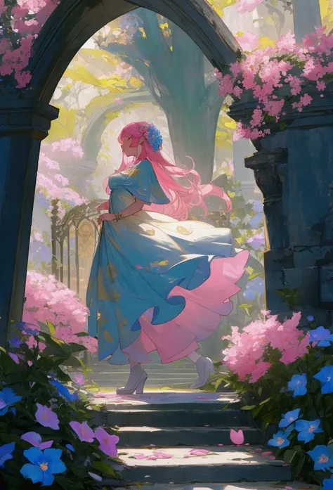 Scene 1: Arrival at the Garden Description:
Come on, with a light and fluid dress, walks slowly through an ancient gate covered in flowers. When opening the gate, she enters a stunning garden, bathed in a soft and magical light. The surrounding flowers glo...