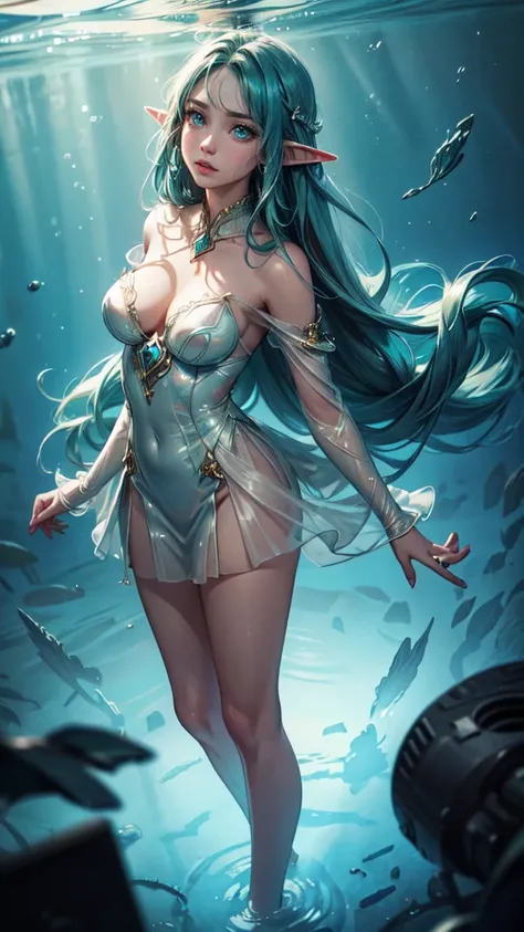 master part, best quality, high qualiy, angle from top, high angle, staring overhead:1.2, 1girl, floating girl, coiled position, nada no sea background, (((deepsea))), (((underwater))), (((fully body))), flowing hair, floating hair, blue green hair, Super ...