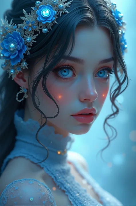 close：Blue-eyed、A woman with a radiant face, Beeple 的surreal主义, Popular on Art Station, Fantasy art, hyperrealistic Fantasy art, Beautiful digital art, 8K Photorealistic Digital Art, Realistic Digital Art 4K, Realistic Digital Art 4K, Brandon Wolfell, Myst...