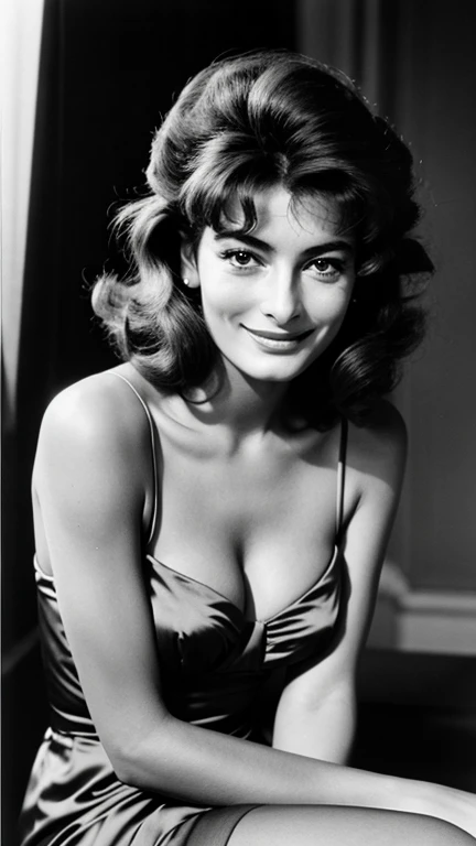 Anouk Aimée in sensual formal wear and smiling