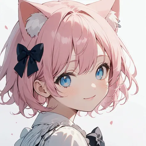 masterpiece, Highest quality, White background,Simple Background,

One girl,View your viewers,front ,solo, Pink Hair,Cat ear,bow,Close ~ eyes,smile
