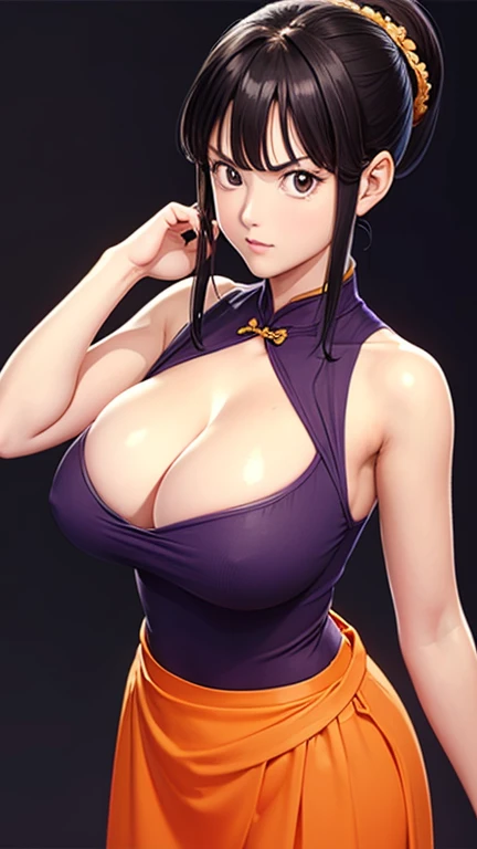 （（（Perfect figure，figure，独奏， （（（orange pashmina wrap, purple cheongsam, ））），（（（dbzch1ch1，sidelocks, bangs, single hair bun, hair bun, (black eyes),））），((masterpiece)),high resolution, ((Best quality at best))，masterpiece，quality，Best quality，（（（ Exquisite ...