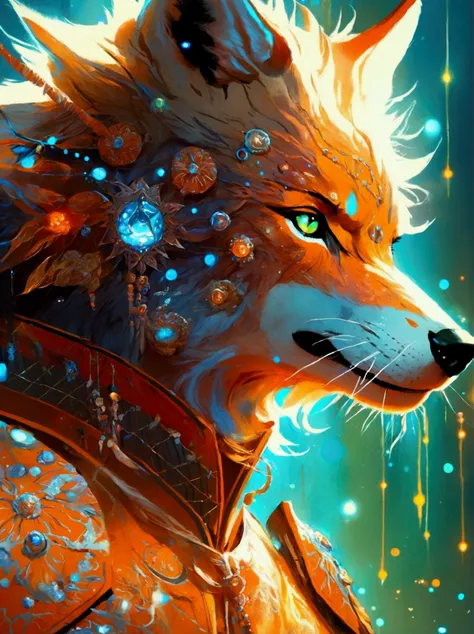 A fairy-tale character inspired by a blend of two unique entities. First is a wolf-like creature, seeming ominous and enigmatic, with sharp claws, a thick fur coat, and piercing eyes. The second is a powerful warrior known for his spiky hair and incredible...