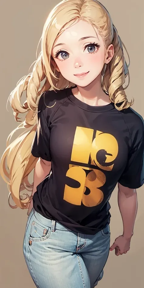 Simple Background, whole body, smile, Blonde, T-Shirts