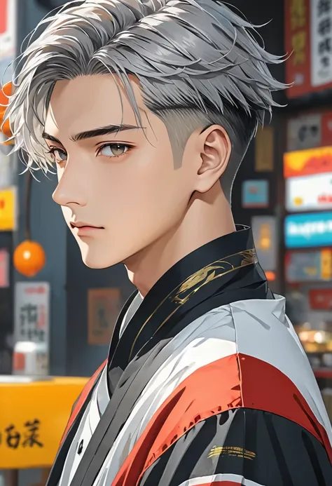 score_9, score_8_superior, score_7_superior,sauce_anime, High-resolution images,masterpiece,Highest quality,Beautiful Skin,Gray Hair,Undercut Hair,anime_boy,