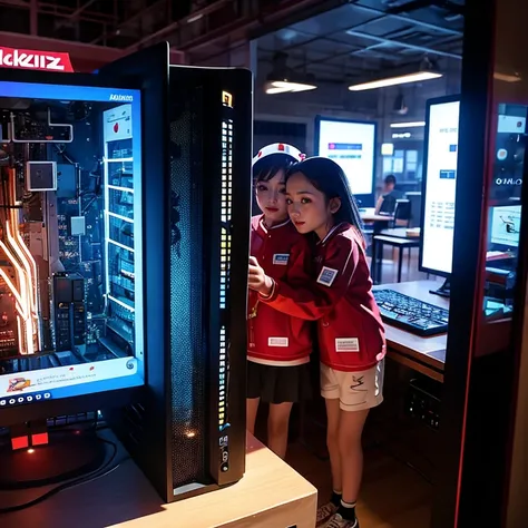 SFW,  ExtremelyDetailed (((Computer engineer Kids group in Kidzania:1.4))), perfect face, Reflective Eyes, Detailed(Delicate Clothing textures), Corrected Leg to Foot Line, ((Specular Reflection:1.28)), TopQuality 8K Ultra-detailed masterpiece (Professiona...