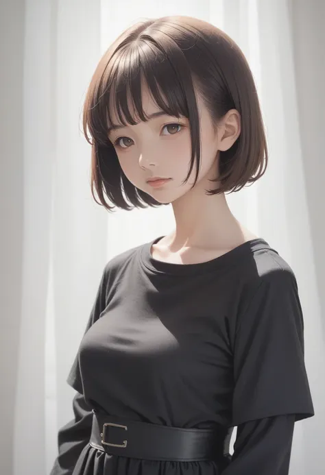 anime girl with short hair and brown eyes in a black dress, semirealistic anime style, anime style portrait, face anime portrait...