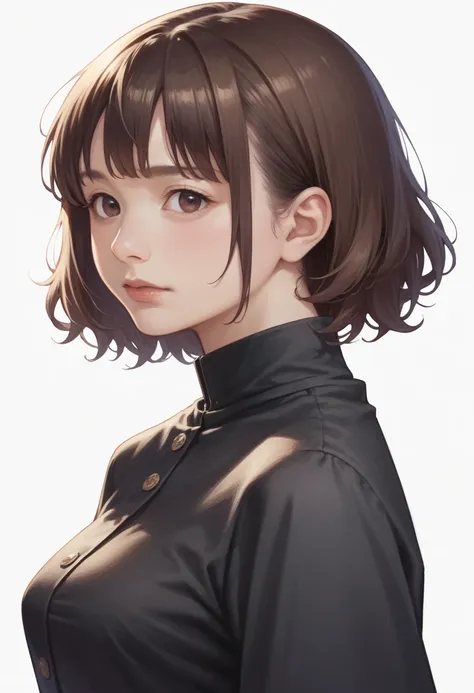 anime girl with short hair and brown eyes in a black dress, semirealistic anime style, anime style portrait, face anime portrait...