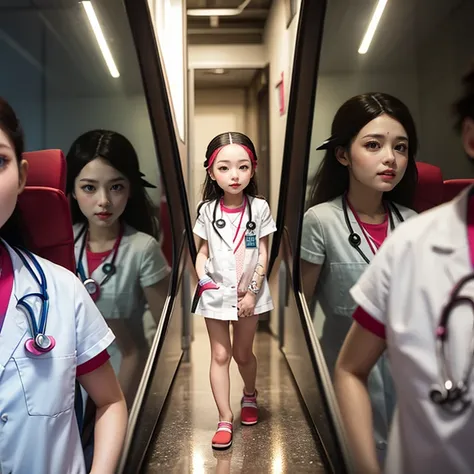 SFW,  ExtremelyDetailed (((Medical Kids group in Kidzania:1.4))), Childish perfect face, Reflective Eyes, Detailed(Delicate Clothing textures), Corrected Leg to Foot Line, Dynamic Joyful Expressions LifeLike Rendering, ((Specular Reflection:1.28)), TopQual...