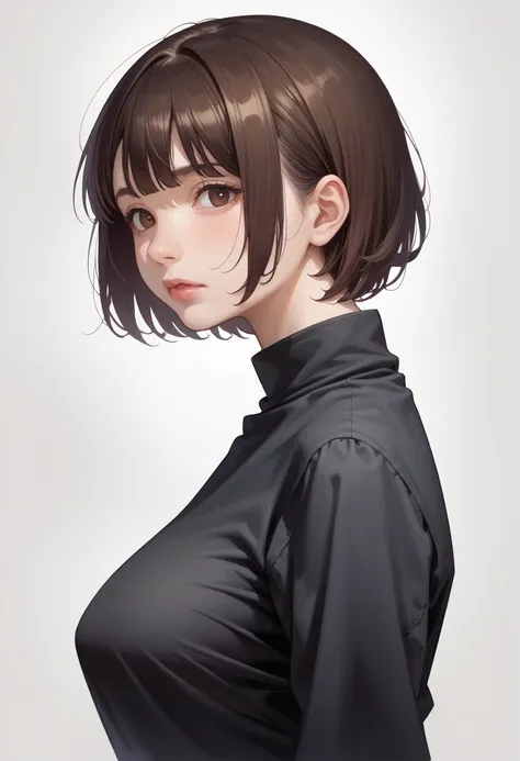 anime girl with short hair and brown eyes in a black dress, semirealistic anime style, anime style portrait, face anime portrait...