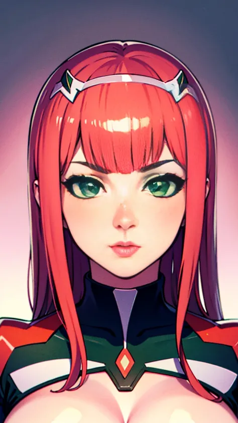 1 girl, (solo), zero two, (green eyes:1.5), best quality, highres, high quality, 8k, HD, super detail, anatomically correct, UHD, accurate, (masterpiece:1.2), (high quality:1.0), (ultra detailed)