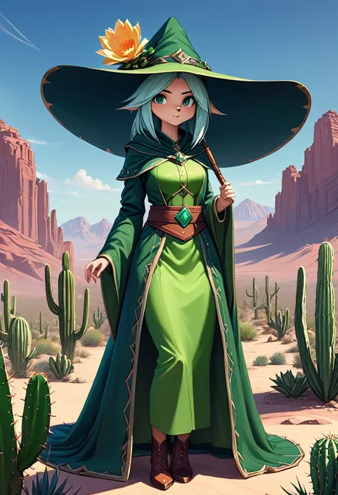 Anthropomorphic female cactus mage. Official Art – Charecter profile. An Award-Winning Digital Masterpiece In 4K Ultra HD, Extreme Detail And Intricate Realism. Symmetrical Face. This Concept Art Brought To Life By The Hands Of Artists Like Wlop & Artgerm ...