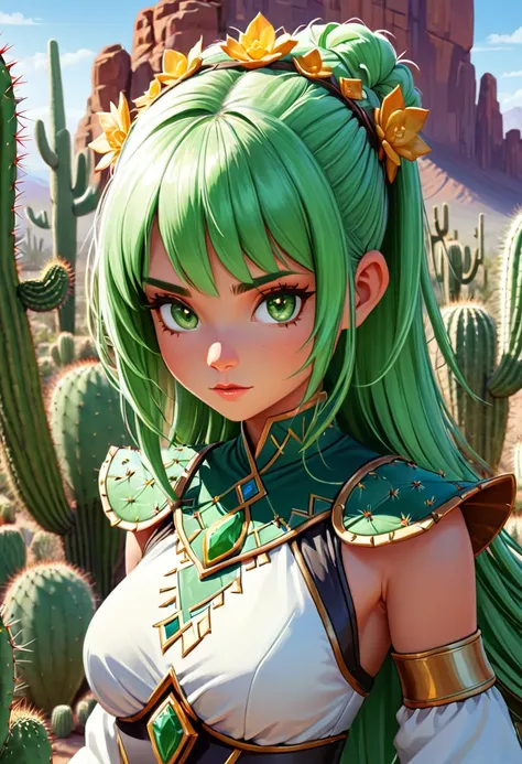 anthropomorphic female cactus mage. official art – charecter profile. an award-winning digital masterpiece in 4k ultra hd, extre...