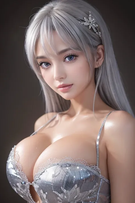 One Girl, (Highest quality:1.4), (Very detailed), (Detailed light), (Very detailed美しい顔), Great face and eyes, ((Silver Hair 1.5)), Brown eyes, Beautiful lightweight lace detail, Beautiful breasts,, Very detailed CG 統合 8k 壁紙, High resolution raw color photo...