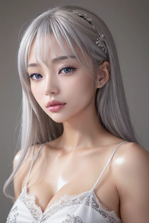 One Girl, (Highest quality:1.4), (Very detailed), (Detailed light), (Very detailed美しい顔), Great face and eyes, ((Silver Hair 1.5)), Brown eyes, Beautiful lightweight lace detail, Beautiful breasts,, Very detailed CG 統合 8k 壁紙, High resolution raw color photo...