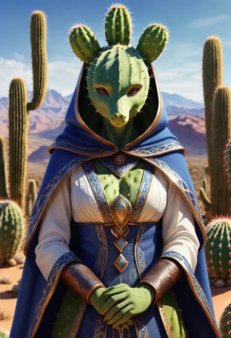 Anthropomorphic cactus mage. Official Art – Charecter profile. An Award-Winning Digital Masterpiece In 4K Ultra HD, Extreme Detail And Intricate Realism. Symmetrical Face. This Concept Art Brought To Life By The Hands Of Artists Like Wlop & Artgerm In A St...