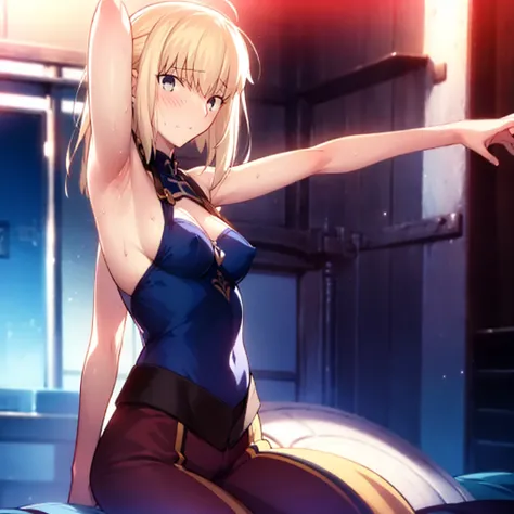 High resolution, 最high resolution,high resolution,{Things to know_f de stay night ufotable:1.15}, Rubio_ Best Quality, masterpiece, フルnude,Sweatだく,Blushing,smile,Armpitアップ,Sweat,Armpitを広げて見せている,bed,Moist,Blonde,whole body,pubic hairあり,Love juice,Armpit,sid...