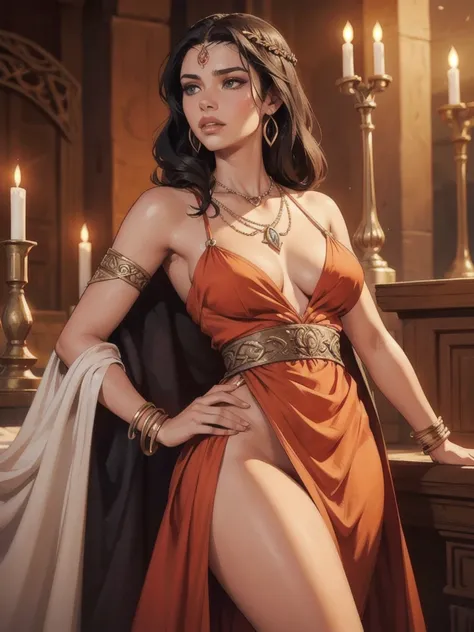 beautiful woman, Arianne Martell, game of thrones dress , , slender, silky, necklace, bangle, dornish dress, Spanish, game of thrones outfit, dornish, [[Adriana Lima]], [Sara Sampaio]
