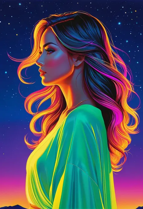 Fluorescent Horizon,
A captivating and Movie illustration of a woman with cascading locks of hair, It drapes gracefully over her shoulders. The woman&#39;s delicate facial features are accurately presented, Awakening Artgerm&#39;s artistic strength, Andrei...