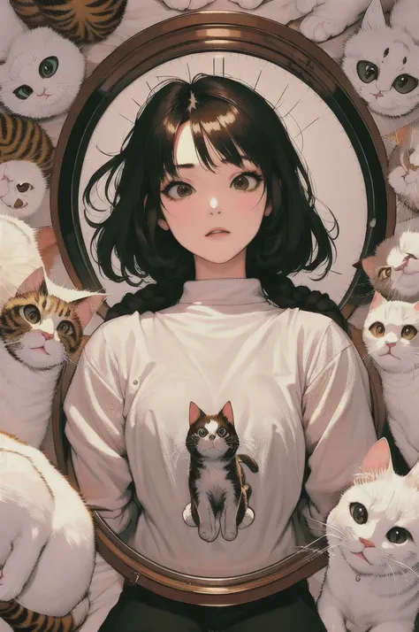 (masterpiece, best quality), 1girl,    surrounded by cat,