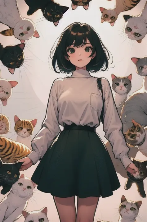 (masterpiece, best quality), 1girl,    surrounded by cat,