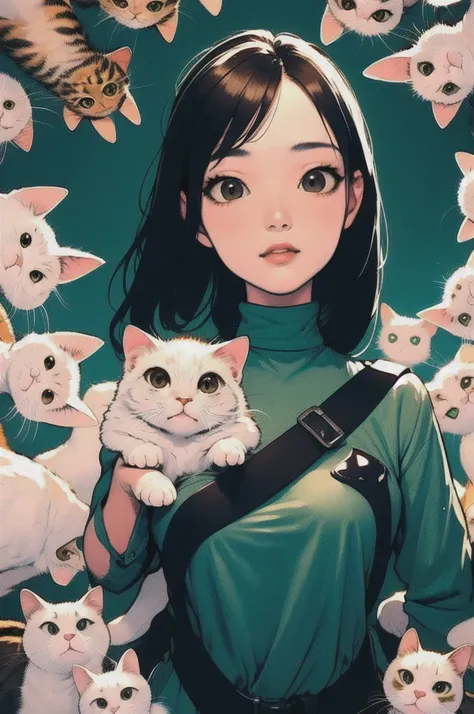 (masterpiece, best quality), 1girl,    surrounded by cat,