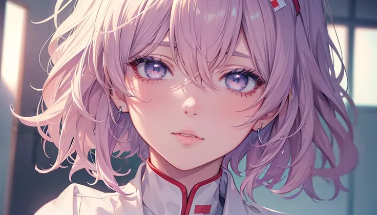 a young anime-style female nurse, beautiful detailed eyes, beautiful detailed lips, extremely detailed face and features, short wavy hair, high quality, 8k, realistic, photorealistic, masterpiece, ultra-detailed, sharp focus, vivid colors