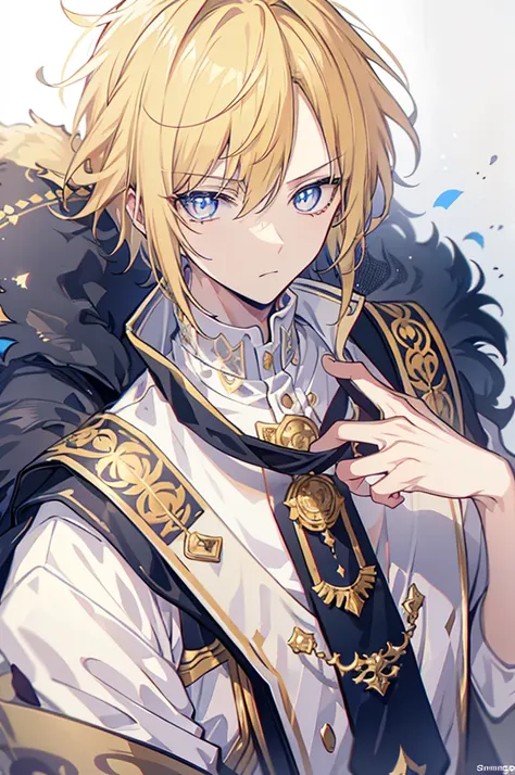 초상화, face_through_torso, arcanepunk, 1male character, solo, royalty(prince), light blonde hair(short hair, messy, layered, tousl...