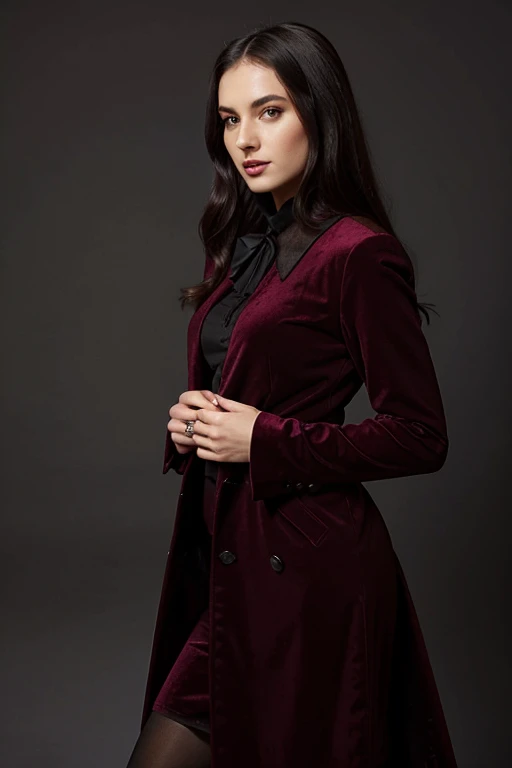 Elegant gothic maroon velvet coat 