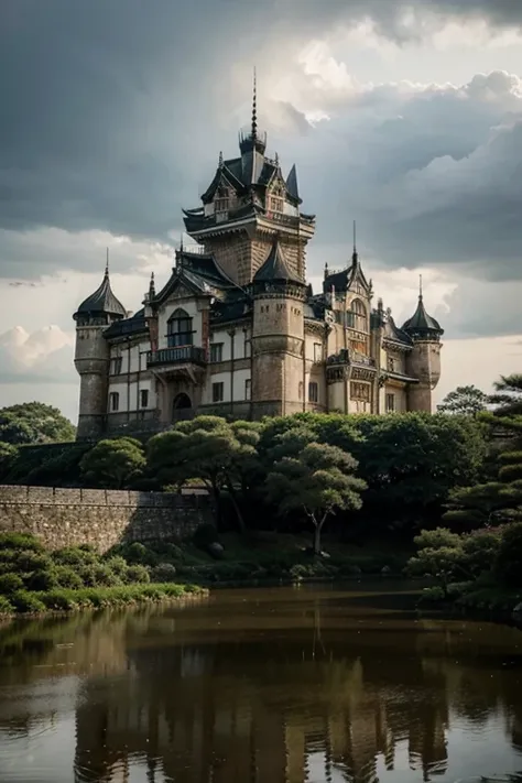 Beautiful palatial and gloomy castle in Japan 