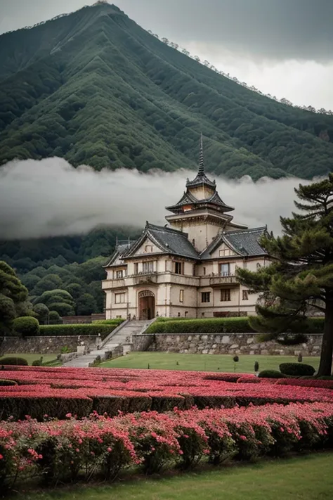 Beautiful palatial and gloomy castle in Japan 