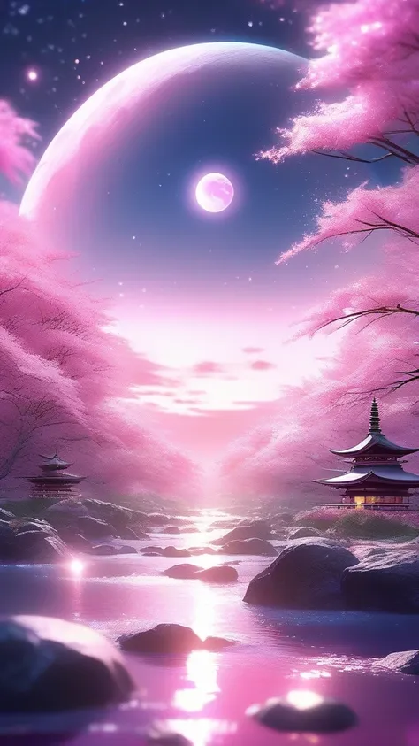 empty moon, pink, anime art, nightcore, fantastic collage, sparkling, uhd images, influence of zen buddhism,dream-like,16k