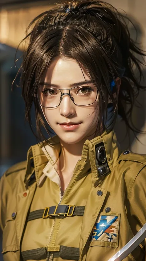 Wearing glasses、Anime girl in uniform holding a sword, honest shinka, honest, honest shinkai ( Apex Legends ), Photorealistic Animation girl render, Quiet from Metal Gear Solid v, Quiet from Metal Gear Solid, honest shinkai. Digital Rendering, Also, hints ...