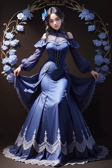 ((masterpiece)), (Highest quality), (Simple style), Sapphire Transparent Dress, Butterfly Heart, Pleated lace, edwardian lace dress.