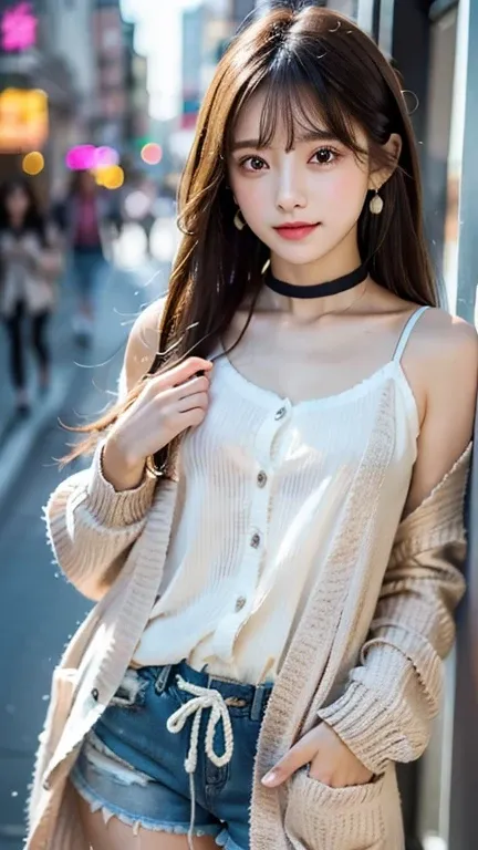 ((Open Front Cardigan、Drawstring Cami、Pintuck shorts))beautiful, calm and bright look、Refreshing look、完璧なbeautifulcute顔、Very bright、Long bangs between the eyes、Long black hair straight hair、とてもcute、beautifully、Young little woman、非常に完璧なbeautifulcute顔、、Real1...