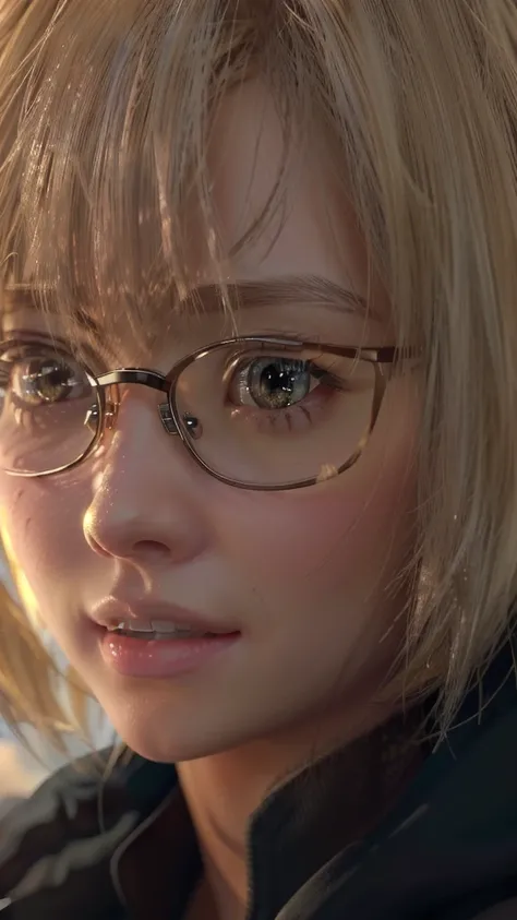 Close-up of a person wearing glasses and a jacket, Photorealistic Animation girl render, 3D Anime Real, 2b, 2b ..., Ultra realistic anime, Anime CG style, Realistic Anime 3D Style, Smooth anime CG art, Anime CG, Photorealistic Animation, 8K Portrait Render...