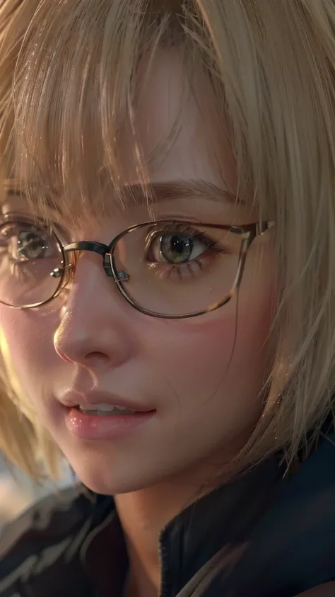 Close-up of a person wearing glasses and a jacket, Photorealistic Animation girl render, 3D Anime Real, 2b, 2b ..., Ultra realistic anime, Anime CG style, Realistic Anime 3D Style, Smooth anime CG art, Anime CG, Photorealistic Animation, 8K Portrait Render...