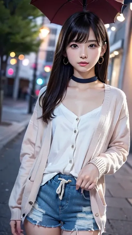 ((Open Front Cardigan、Drawstring Cami、Pintuck shorts))beautiful, calm and bright look、Refreshing look、完璧なbeautifulcute顔、Very bright、Long bangs between the eyes、Long black hair straight hair、とてもcute、beautifully、Young little woman、非常に完璧なbeautifulcute顔、、Real1...