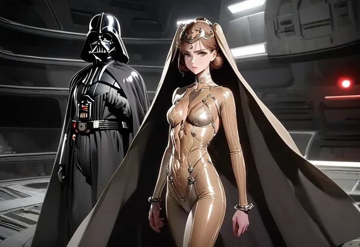 kate mara (age 25) in the role of princess leia (white metallic skinsuit and cloak) is a high tech and very dangerous torture ch...