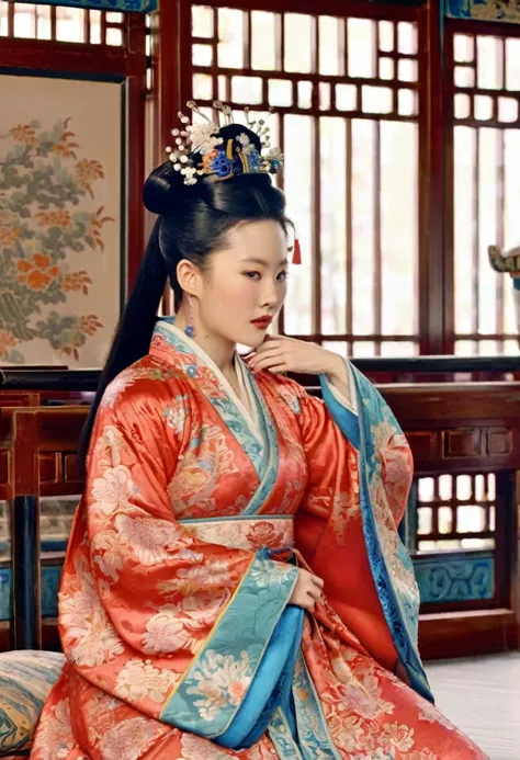 luxurious empress of the chinese court in the qing dynasty the background of this perverted and erotic woman wearing a crown and...