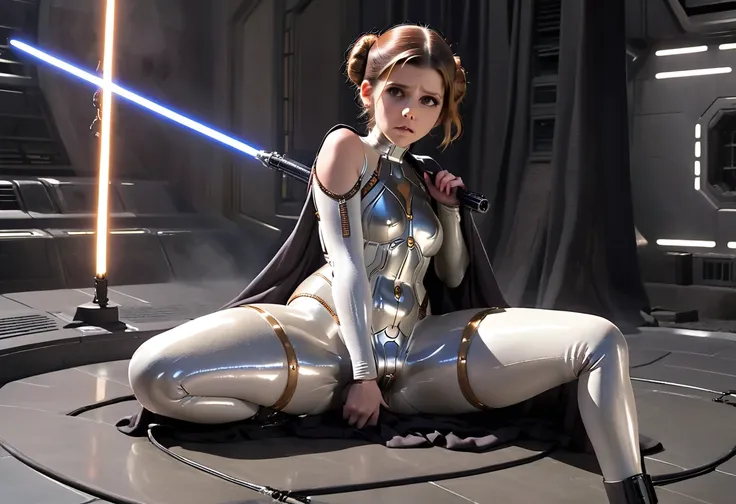 kate mara (age 25) in the role of princess leia (white metallic skinsuit and cloak) is a high tech and very dangerous torture ch...