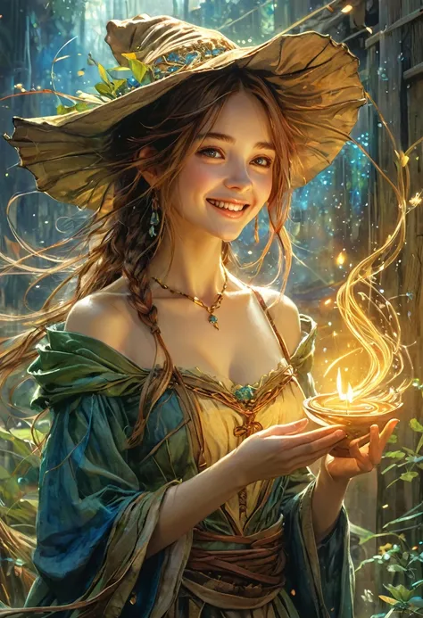 (anime, fantasy), ((best quality, highres, HDR:1.2)), (a beautiful and cute woman holding up a sign "1k"), joyful, happy, cute smile, celebration, anime illustration, photorealistic, From Brian Froud and Carne Griffiths and Wadim Kashin and John William Wa...