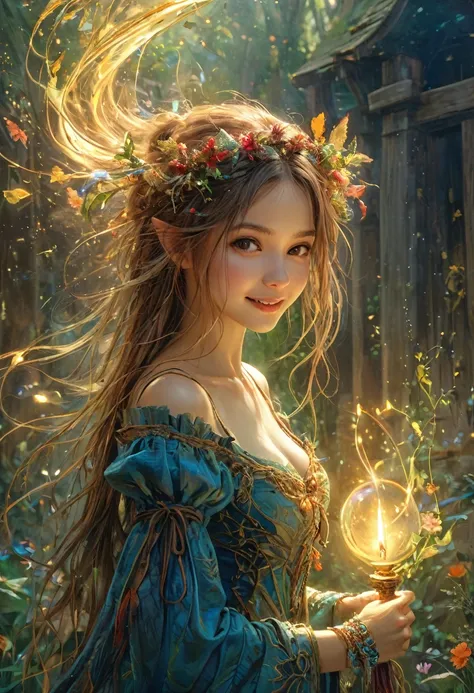 (anime, fantasy), ((best quality, highres, HDR:1.2)), ((a beautiful and cute woman holding up a sign "1k")), joyful, happy, cute smile, celebration, anime illustration, photorealistic, From Brian Froud and Carne Griffiths and Wadim Kashin and John William ...