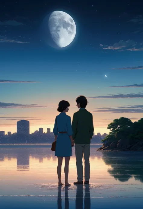 Moonlit Confession, lovers, by Makoto Shinkai and Makoto Niitsu style, cinematic still, dynamic movement, surreal, (best quality, masterpiece, photorealistic), very aesthetic, perfect composition, intricate details, ultra-detailed, vivid colors