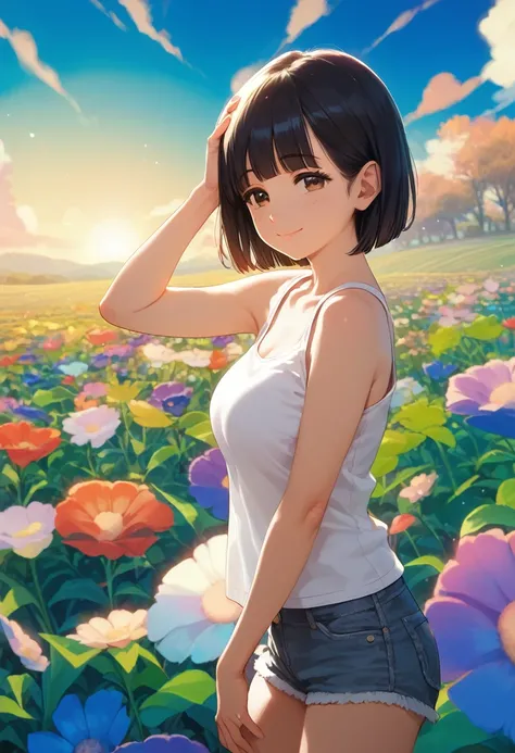 score_9,score_8_up,score_7_up,masterpiece,best quality, source anime, realistic, super detailed, extreme detailed, rating_safe,
1girl, standing, hand on head, from side,
BREAK girl, 22yo, short hair, bob cut, (blunt bangs), black hair, (tareme, detailed cu...