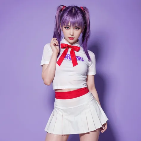 ayane, purple hair, red eyes, (best quality, ultra-detailed), (realistic:1.37), beautiful and detailed face, ultra-realistic tex...