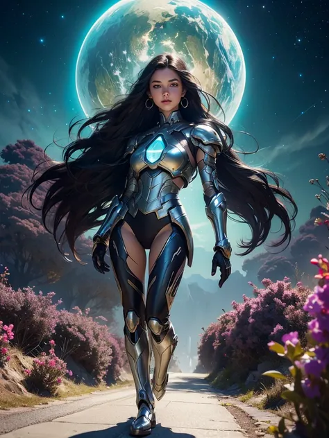 sci-fi Portrait of a young huge beautiful girl, Cybernetic armor,  standing at the edge of the universe, worthwhile gitl:1.2, (low contrast ), colorfantasystyle, 3d, expanse sci-fi space landscape Ceres colony, difficult, very detailed, digital painting, L...